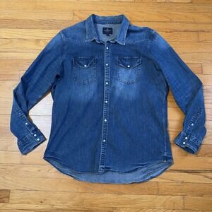 American Eagle Shirt Mens 2XL Blue Denim Pearl Snap Western Long Sleeve Country